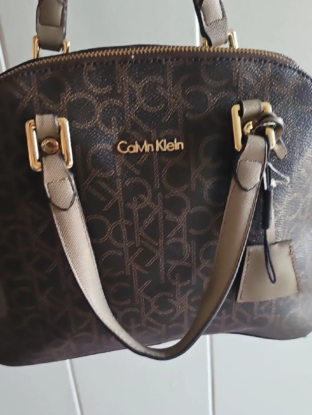 Calvin Klein Dark Brown Monogram Satchel